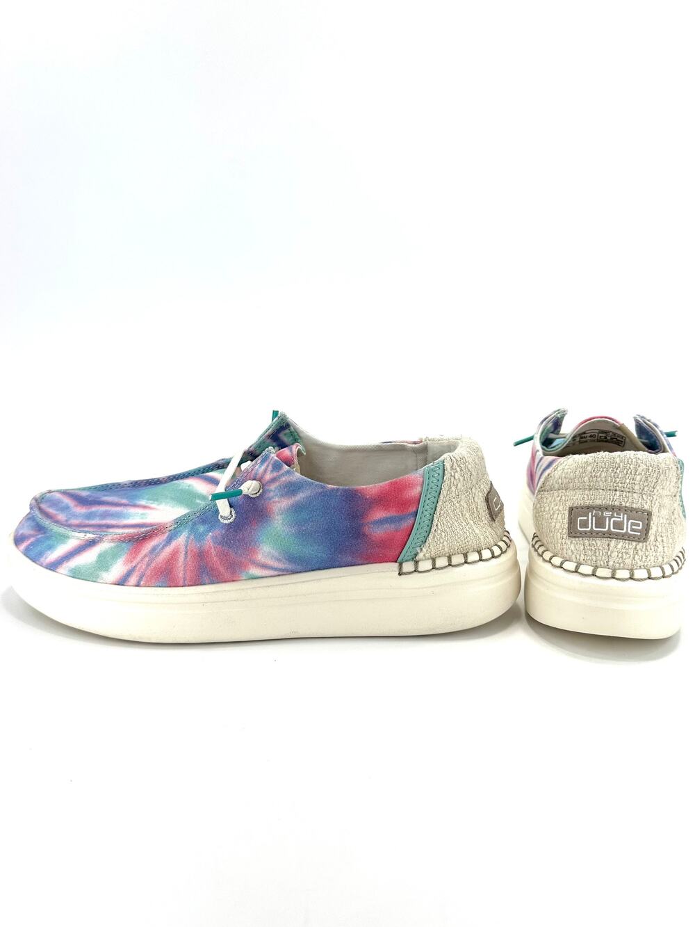 Hey Dude Wendy Rise Candy Tie Dye Platform Loafers Women Sz 9 Pink Blue Slip-On